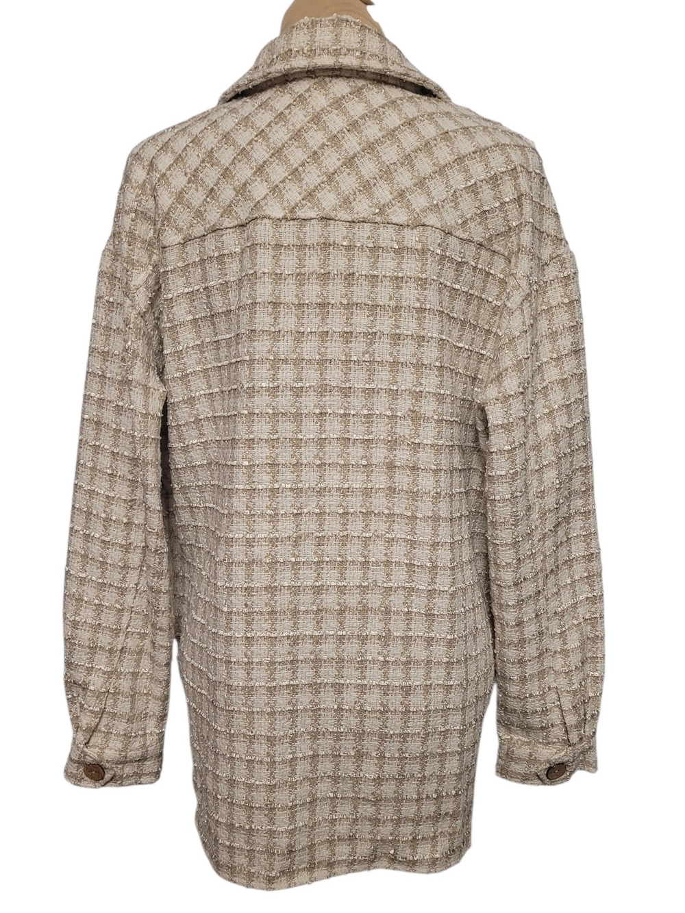 Beige Textured Button-Front Women's Jacket - Picture 3 of 4